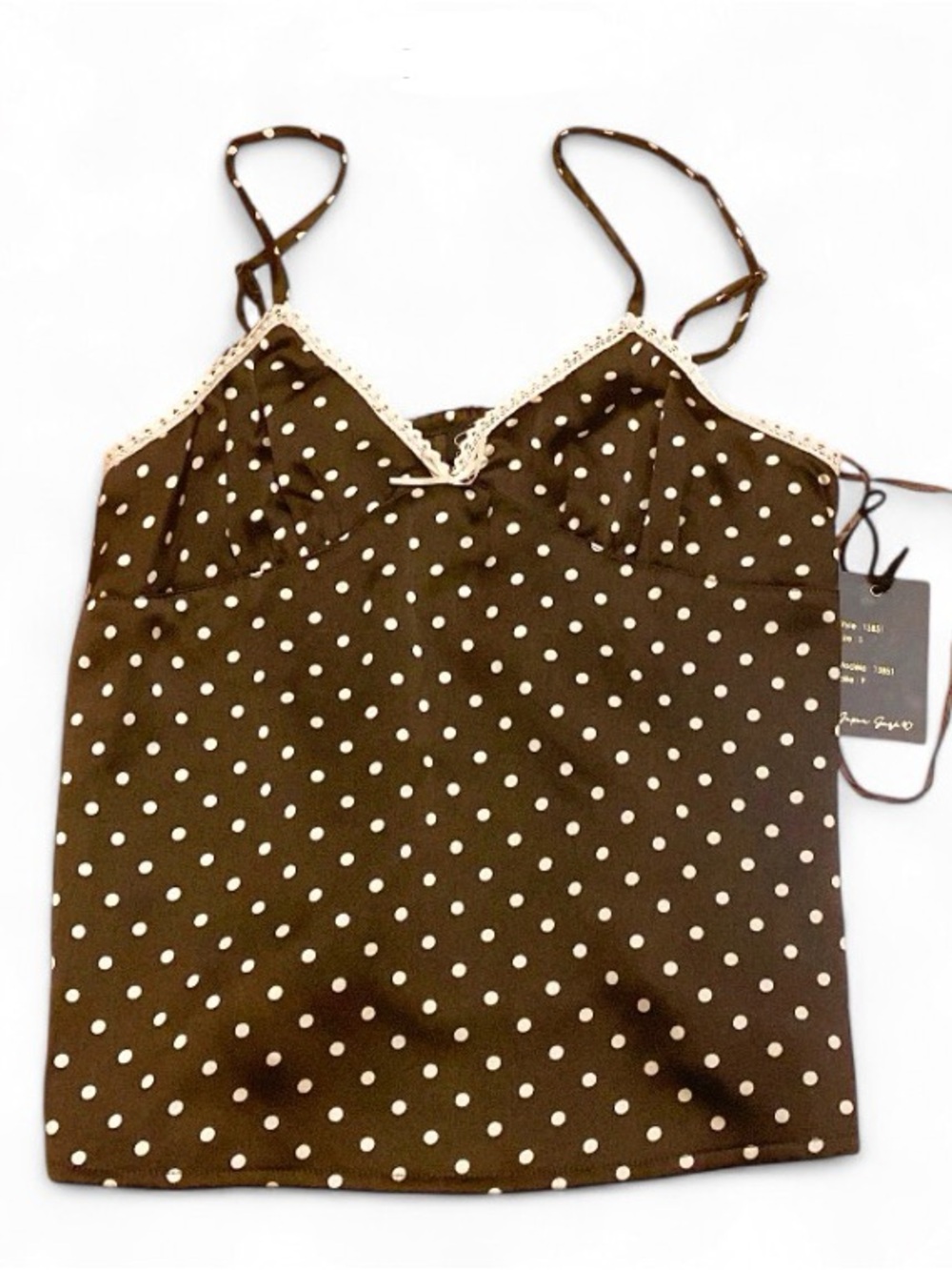Brown Polka Dot Lace Trim Cami Top